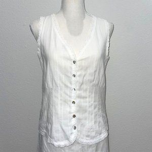 White Cotton 2 Piece Cropped Pajama Set with Lace Embellishment from Soma